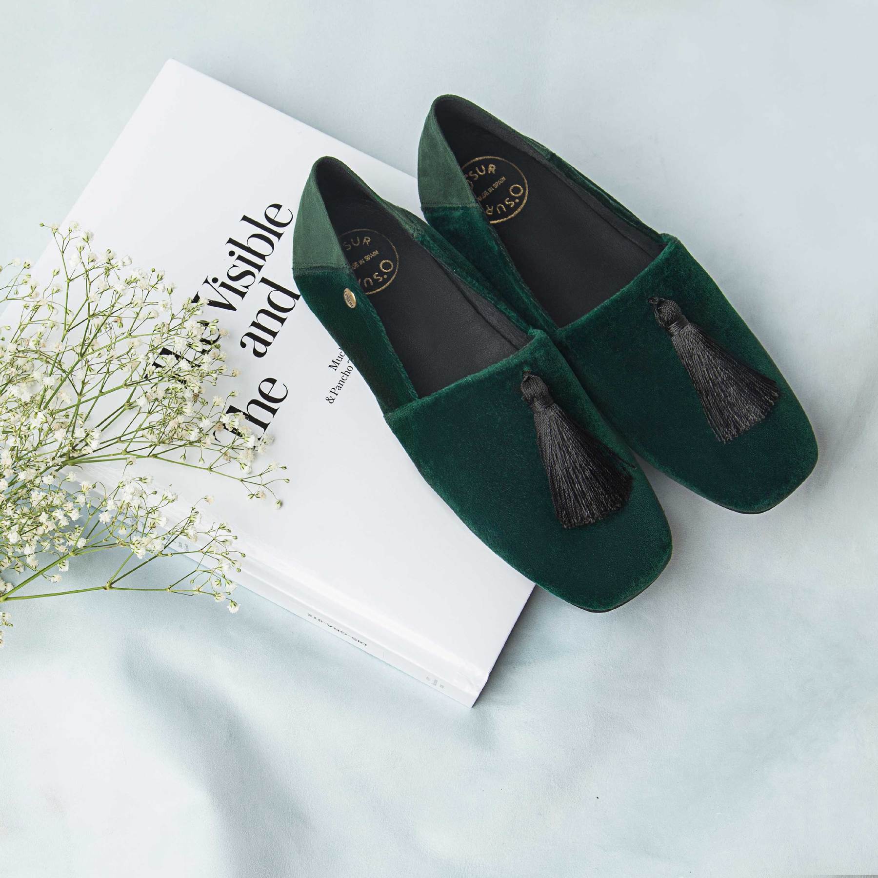 Borgo Verde-Zapatillas planas algodón terciopelo con borlas