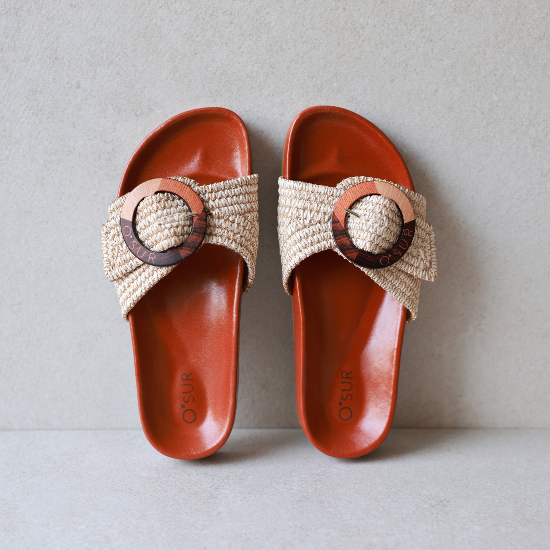 Natural raffia and leather Faro slip on sandal,spring summer